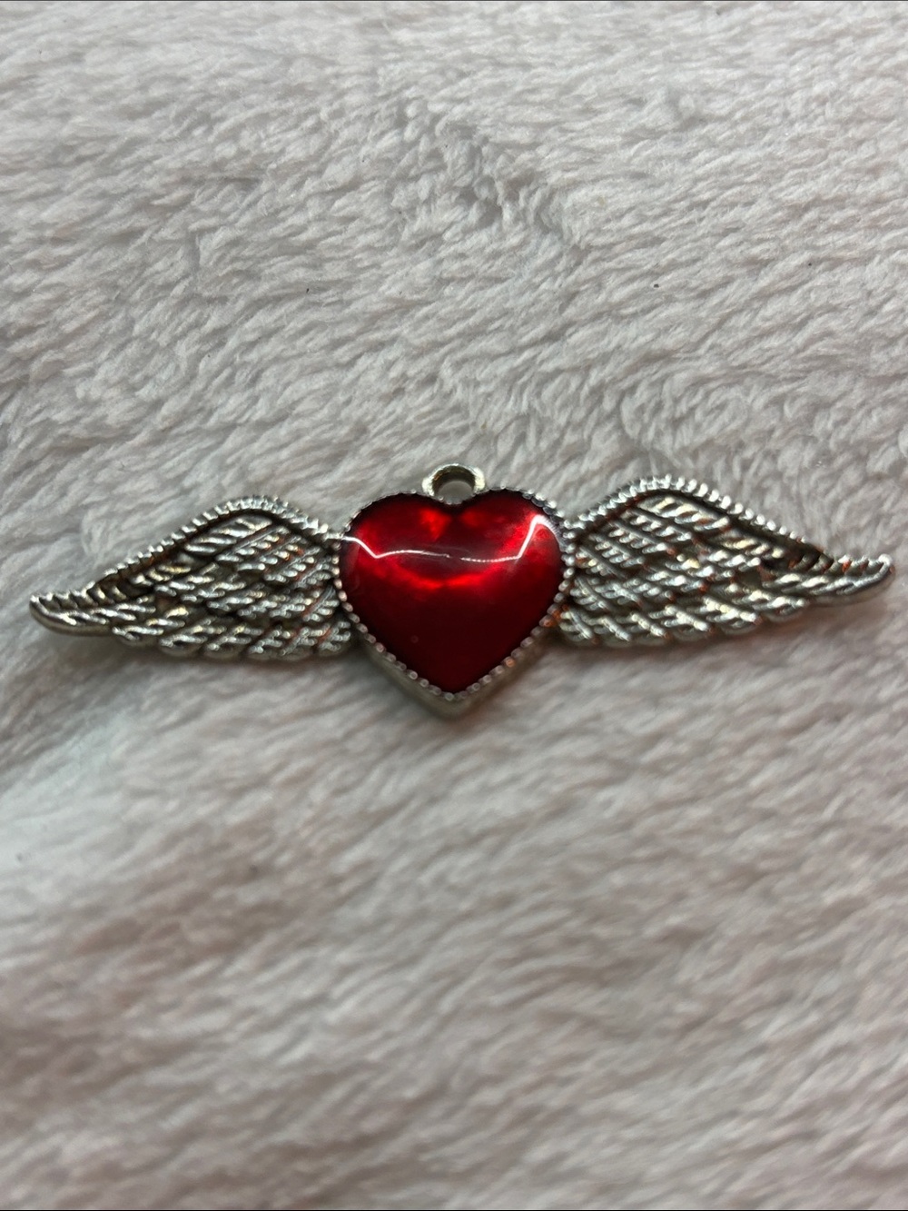Silver Winged Heart Pendant with Red Enamel